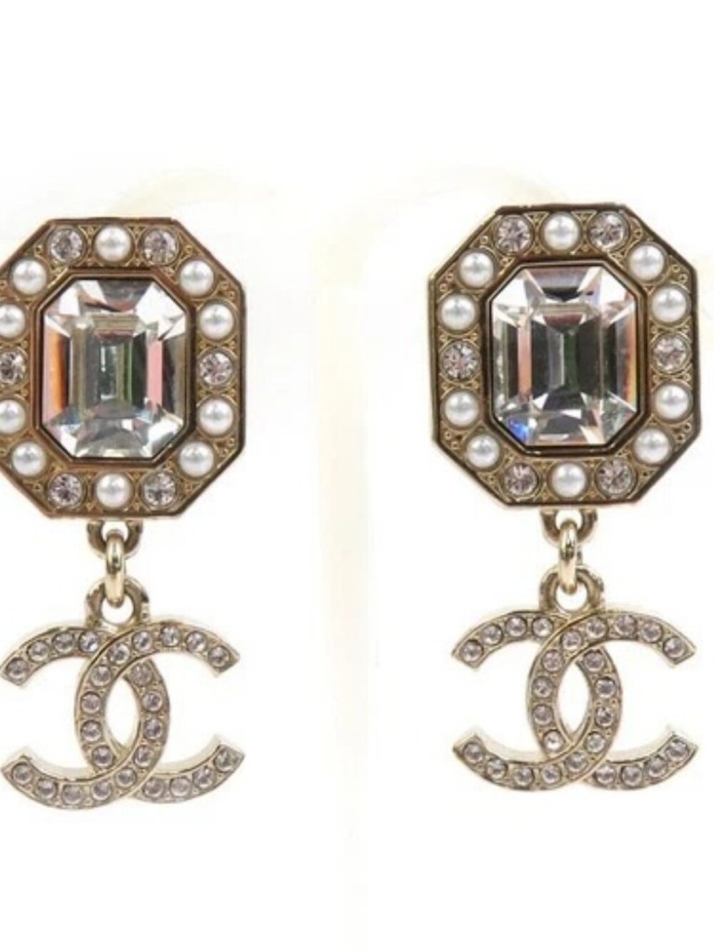 Auth CHANEL CC Logo Pierce Earringa Gold/Silver Metal/Rhinestone - e60885i - Picture 1 of 8